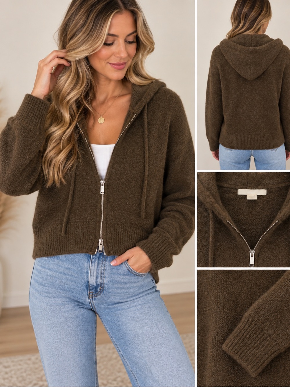 RW&CO. Hooded Zip Teddy Jacket - Brown